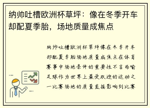 纳帅吐槽欧洲杯草坪：像在冬季开车却配夏季胎，场地质量成焦点