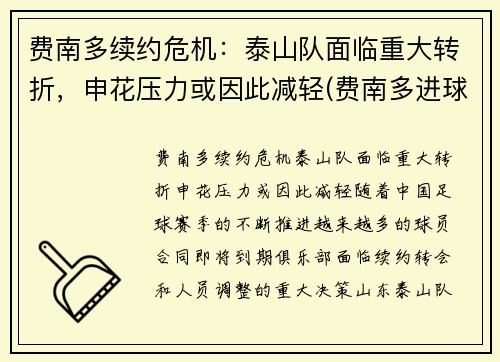 费南多续约危机：泰山队面临重大转折，申花压力或因此减轻(费南多进球集锦)