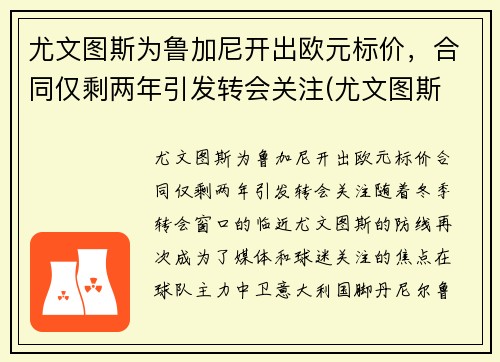 尤文图斯为鲁加尼开出欧元标价，合同仅剩两年引发转会关注(尤文图斯 欧联)
