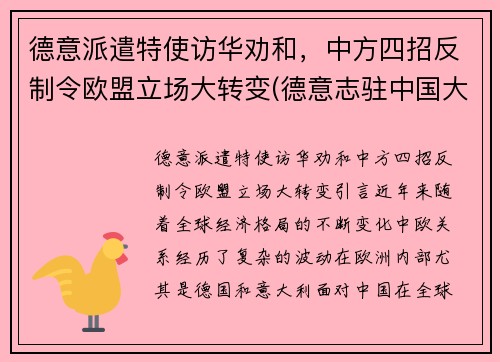 德意派遣特使访华劝和，中方四招反制令欧盟立场大转变(德意志驻中国大使馆)