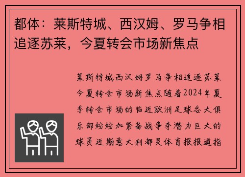 都体：莱斯特城、西汉姆、罗马争相追逐苏莱，今夏转会市场新焦点