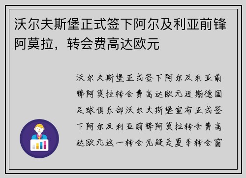 沃尔夫斯堡正式签下阿尔及利亚前锋阿莫拉，转会费高达欧元