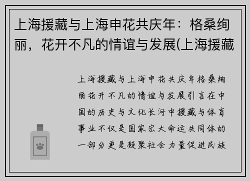 上海援藏与上海申花共庆年：格桑绚丽，花开不凡的情谊与发展(上海援藏领队)
